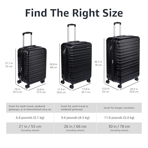 Amazon Basics Hard Shell Large Suitcase - Expandable ABS Travel Luggage with 4 Double Spinner Wheels - Scratch Resistant and Lightweight Construction - 78 x 52.6 x 32cm - Black — view 5