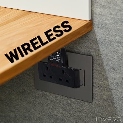 Invero 2 Way Gang Cable-Free Multi-Plug 13A Wall Socket Adaptor with 2x USB Charging Ports 2.4A - Surge Protected - Neon Indicator - Black — view 5