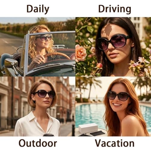 Fawley Oversized Sunglasses for Women Black Ladies Sunglasses Round Lightweight Polarized Sunglasses Big Driving Sun Glasses Fashion Trendy Oversized Eyewear for Sunscreen Travel Party — view 6