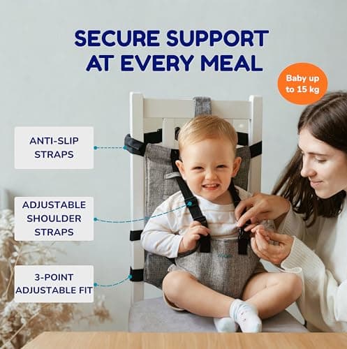 Travel Highchair Lightweight and Foldable, Booster Seat dining chair with Adjustable 3-Point Safety Harness, Compact Portable High Chair, Toddler Baby Seat for Travel, Restaurants, Camping, 6–36Months — view 5