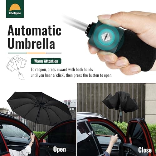 Chakipee Travel Windproof Strong Compact Umbrella - 10 Ribs Black Portable Umbrella for Men and Women - Inverted Folding Automatic Umbrellas for Wind and Rain, 210T Fabric 105cm Span — view 3