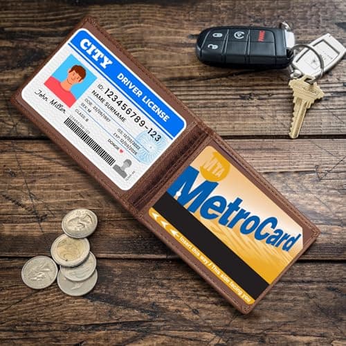 ALLEN & MATE 100% Leather Travel Card Holder - Slim Minimalist Wallet for Travel Bus Pass ID License Oyster Card for Men & Women (Tan Premium) — view 2