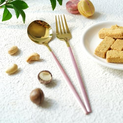 4pcs Stainless Steel Cutlery Set with Case - Travel Flatware for Lunch, Camping, School, Picnic, Workplace - Fork, Knife, Spoon Included (Pink) — view 4