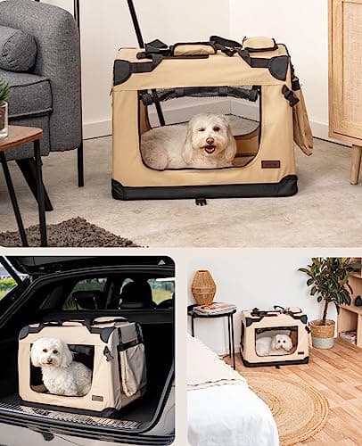 lionto Foldable Dog Crate for Travel and Car, 60 x 42 x 44 cm, Beige — view 2