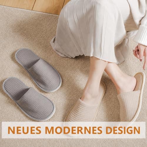 LYCN 12 Pairs Disposable Slippers - Non-Slip Soft Fleece Guest Slippers, Washable Hotel Slippers in Khaki and Grey for Men and Women, Home, Travel, Spa, Indoor — view 5