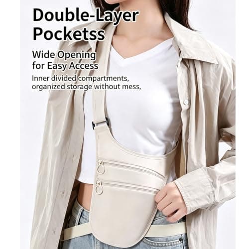 Travel Money Belt, Adjustable Anti Theft Cross Body Bag Bumbag (Beige) — view 4