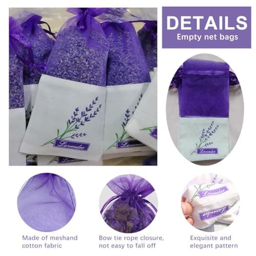 40 Pcs Empty Lavender Bags for Wardrobes, Premium Muslin Empty Sachets Bags with Drawstring, Breathable Cotton Fragrance Pouches for Closet, Potpourri, Drawers, Car & Shoes — view 3