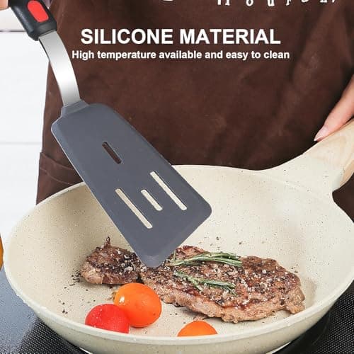 Silicone Cooking Utensils Set, BBQ Tools with Turner Tongs, 4 Pcs Black — view 4