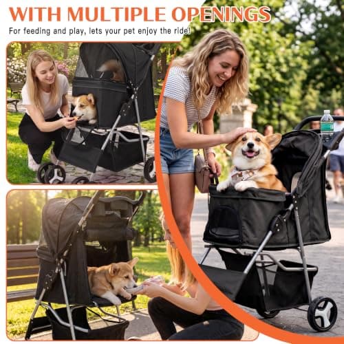 display4top Pet Travel Stroller Dog Cat Pushchair Pram Jogger Buggy with 4 Wheels (Black) — view 6