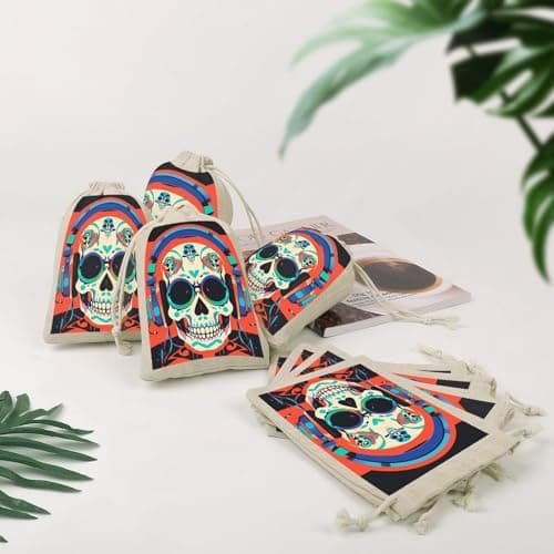 Punk Rock Earphones Skull 8 Pack Drawstring Bag, Cotton Hemp Bunches Pocket — view 2