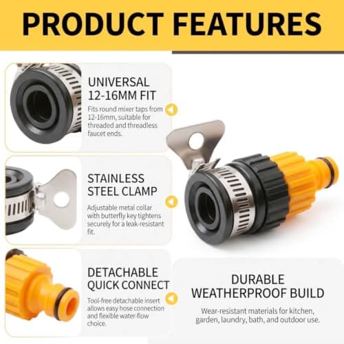 Universal Water Tap Hose Connector Adapter, 12-16mm Adjustable Leak-Proof Quick Connect Fitting for Garden Hose, Tool-Free Installation for Car Washing, Gardening, Outdoor Use — view 3