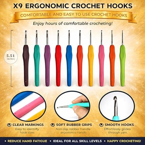 hobby hive Crochet Kits for Beginners Adults 60PCS Starter Set Includes Instructions, Ergonomic Crochet Hooks Set, Knitting Accessories, Yarn & Storage Case — view 4