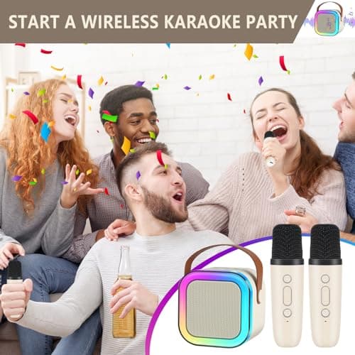 surfsexy Karaoke Machine with Bluetooth Speaker, 2 Wireless Mics, Portable Set , Birthday Gift 4-12, Family Party, for Girls for Kids Adults Kids, Pink — view 3
