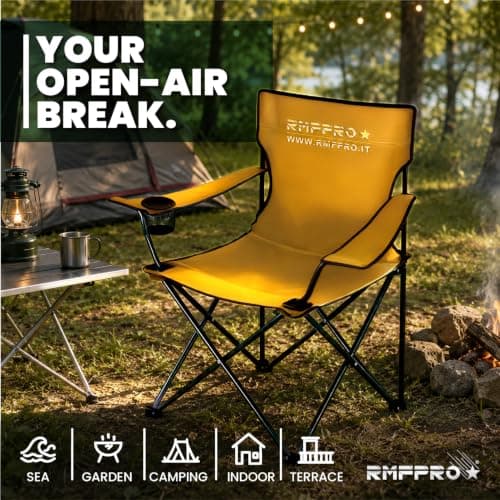 RMF PRO Folding Camping Chair with Comfortable and Relaxing Seat, Portable Beach Chair with Cup Holder - Sea and Garden Chair, Lightweight Transportable Outdoor Chair 120 Kg Yellow — view 6