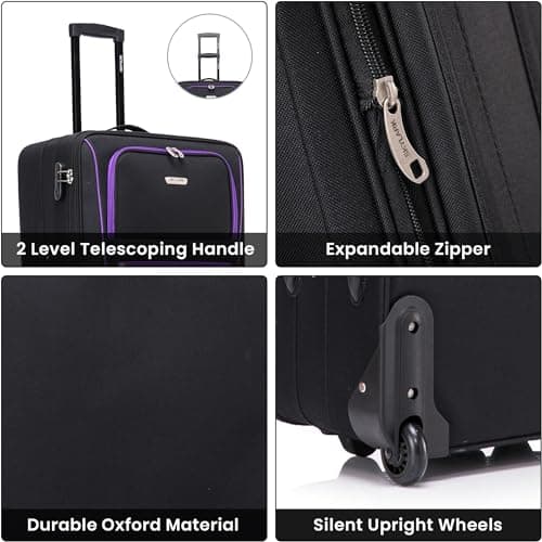 Cabin Suitcase 20" Carry On Suitcase Super Lightweight Luggage 20% Expandable 2 Wheel Soft Shell Luggage with Built in Combination Lock for All Airlines EasyJet Ryanair British Airways 55x35x20 — view 4