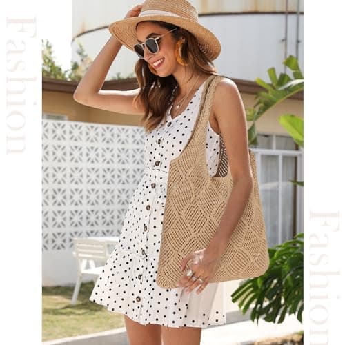 Etercycle Crochet Tote Bag, Mesh Beach Bag for Women Knit Summer Hobo Bag Vacation Boho Tote Bag (Brown) — view 2