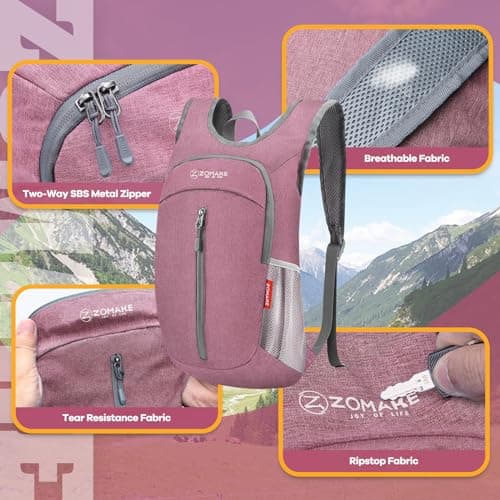 ZOMAKE Lightweight Foldable Backpack, Packable Rucksack (10L/Pink) — view 4