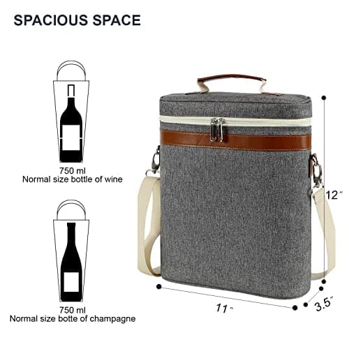 3 Bottle Insulated Wine Cooler Bag, Portable Carrier with Shoulder Strap for Beach and Picnic, Unique Gift for Wine Lovers, Grey — view 5