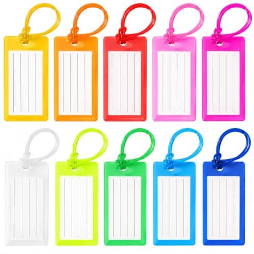 Luggage Tags 10 Pack, Flexible Travel Bag Tags with ID Name Cards and Secure Straps, Colourful Baggage Labels for Suitcase Backpack Hand Luggage Backpacks 10 Colors (10pcs)