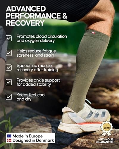 DANISH ENDURANCE Performance Compression Socks for Men & Women, 26-32 mmHg, Graduated Support for Recovery Olive 9-12 — view 3