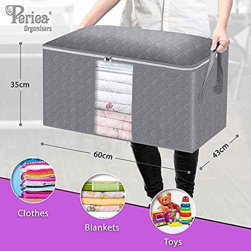 Periea 'Alma' Clothes & Bedding Storage Bags – 90L – Pack of 3 | Large Foldable Storage with Zip & Handles for Clothes, Duvets & More — view 3