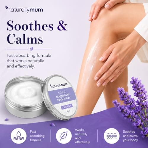 NaturallyMum Magnesium Body Lotion 50ml | Lavender Magnesium Cream for Adults | Travel Size Magnesium Moisturiser with Shea Butter, Coconut & Macadamia Oil | Fast Absorbing, Non-Greasy Formula — view 5