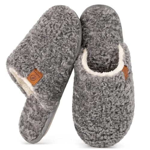 EverFoams Women's Fuzzy Slippers Memory Foam Warm Shoes Light Grey, 9-10 UK
