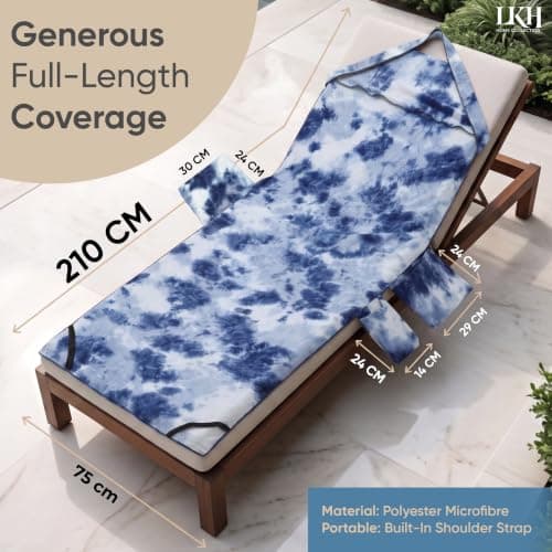 LKH Sun Lounger Towels with Pockets & Shoulder Strap - 210x75CM Microfibre Beach Towel for Recliner - Quick Dry Beach Sun Lounger Towel for Sunbed & Pool Chairs, Garden & Outdoor Relaxation — view 6