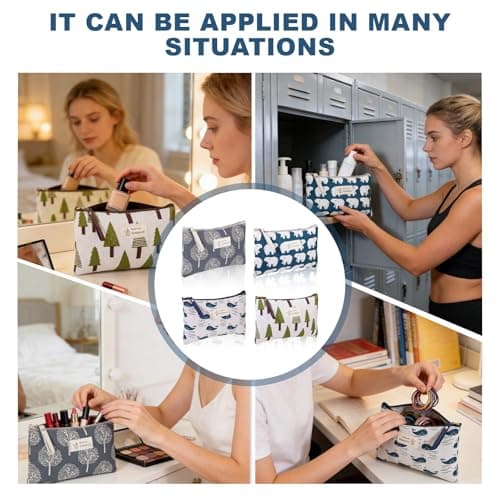 4 Pcs Canvas Cosmetic Bags, Printed Make Up Bags for Women, Multifunctional Travel Toiletry Bag with Zipper, Small Makeup Bag for Handbag for Gift Travel Daily Use — view 6