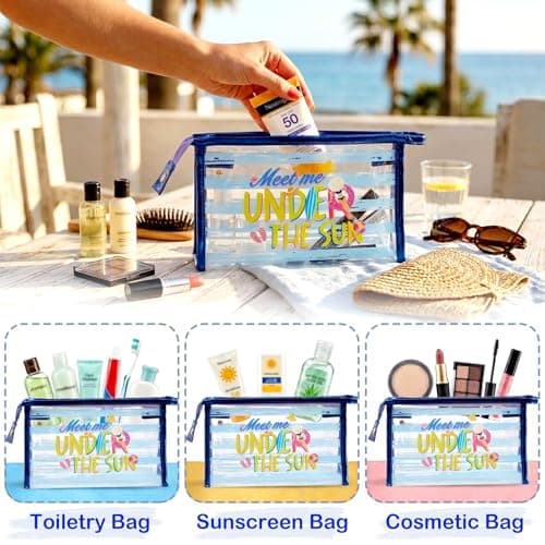 COSHAYSOO Sunscreen Bag Clear Makeup Toiletry Pouch Beach Vacation Essentials for Women Teen Girls Trip Gifts Summer Pool Travel Must Have Accessories Waterproof Stuff, Multi-Under the Sun, Swim — view 5
