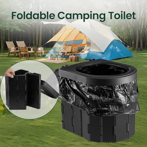 Foldable Camping Toilet Portable Potty Loo - Collapsible Toilet for Camping, Picnic, Fishing, Travel and Van Life, Outdoor Bucket with Lid and 30 Trash Bags — view 4