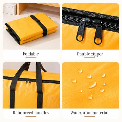 AMW Heavy Duty Moving Bags, 90L Large Storage Bags with Zip, 6 Pack, (Yellow) — view 4