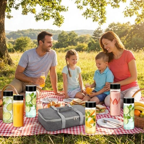 8 Pack 300ml Juice Bottles, Plastic Bottles with Lids, Leakproof Smoothie Bottles Empty Beverage Containers for Juice Milk Water Cold Brew Coffee Protein Shakes, Fridge Storage, Home, School, Office — view 6