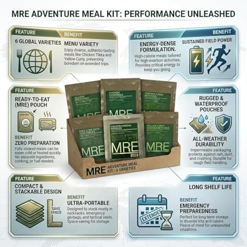 MRE Meal Ready to Eat Multi Pack – 6 Variety Military Style Emergency Food Rations | Shelf Stable Long Life Meals | Camping, Hiking, Festival & Emergency Preparedness Food Pack — view 4