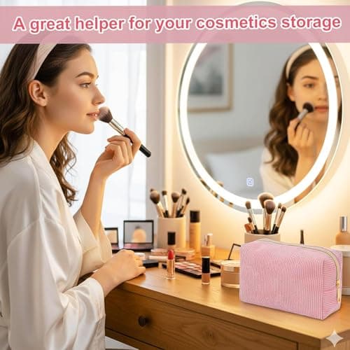 YONEEKSS Corduroy Makeup Bag Small Cosmetic Pouch for Handbag (Pink) — view 6