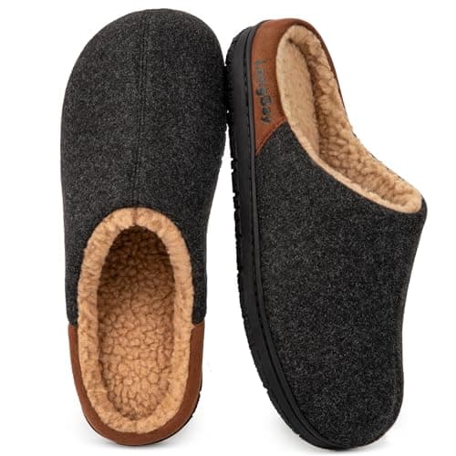 LongBay Men Slippers Cosy Memory Foam Warm Slip On House Shoe Gift Black, 7