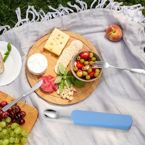 HOTUT Travel Cutlery Set, 3 PCS Cutlery Set with Portable Pouch Case, Reusable, Stainless Steel Flatware, Portable Utensils for Outdoor Travel Picnic Office School Lunch Box - Blue — view 6