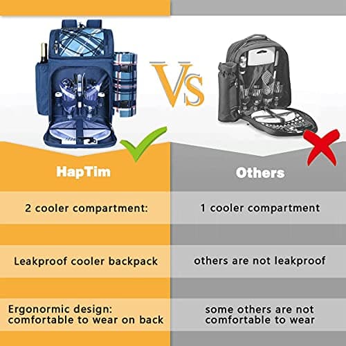 Hap Tim Picnic Basket Backpack for 2 Person with 2 Insulated Cooler Compartment, Wine Holder, Fleece Blanket, Cutlery Set,Perfect for Beach, Hiking, Camping, BBQs, Family or Wedding Gifts(36083-BL) — view 4