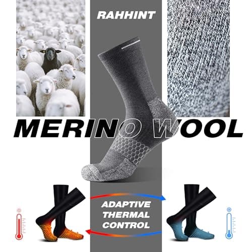 Rahhint Merino Wool Work Socks 3 Pairs Durable Compression Moisture Wicking Anti Blister Cushion Crew Outdoor Running Socks — view 2