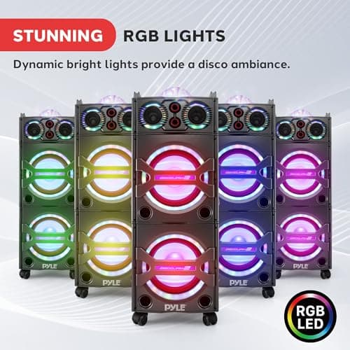 Pyle Portable PA System, Active PA- Speakers, PA Systems- With Wireless Microphone, DJ- Bluetooth Speaker, 2000W Karaoke - Outdoor Speaker System With Lights, USB Input SD Card/AUX/RCA/FM/Radio — view 3