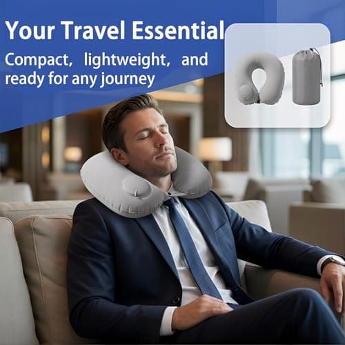 Apexrich Inflatable Travel Pillow, Press to Inflate Neck Pillow for Travel, Blow Up Neck Pillows for Flights, Small U-Shaped Headrest Cushion for Airplanes Grey — view 4