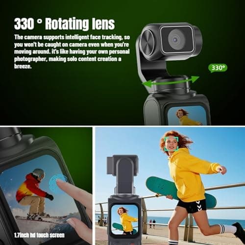4K Handheld Vlogging Camera with WiFi, Outdoor Pocket Gimbal Camera, 330° Rotating Lens Handheld Video Camcorder, 64MP Fast Focusing Face Tracking, 3-Axis Stabilizer for Travel Vlog (Black, 128G) — view 3