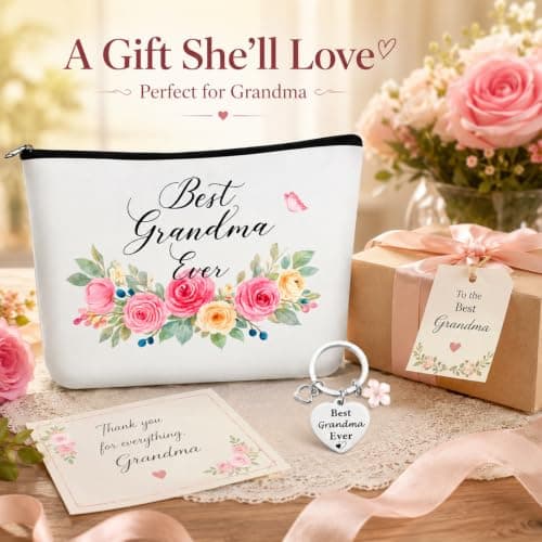 RUHSNJK 2 Piece Grandma Gifts, Watercolor Floral Cosmetic Bag and Heart Keychain, Versatile Presents for Grandmother for Travel Home and Daily Accessory — view 6