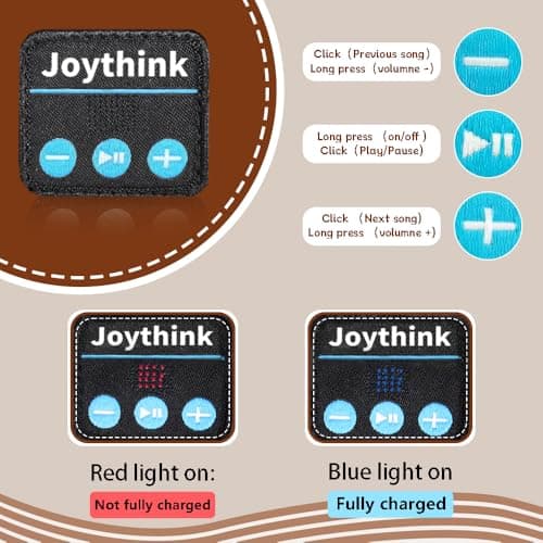 Joythink Kids Bluetooth Headband Headphones Sleep Mask Wireless Earphones Built in Thin Speaker Kids Adjustable Sports Headset for Girls Boys Children Baby Toddler Airplane Travel Study Brown — view 2