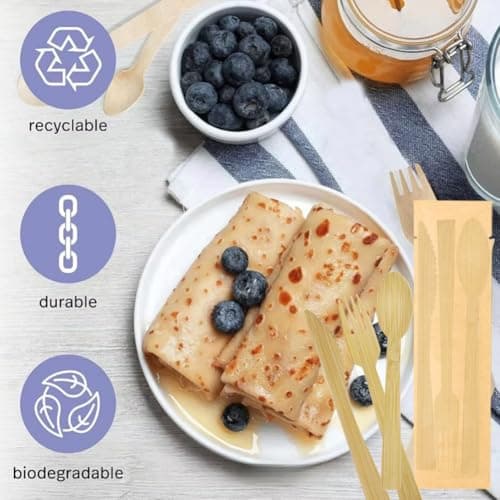 10Pack Luxury Individually Wrapped Disposable Cutlery Set; Biodegradable Knife Fork Spoon Sets Packets; Eco-Friendly Wooden Guest Disposable Utensils for Party, Camping, Traveling, Family Dinners — view 4