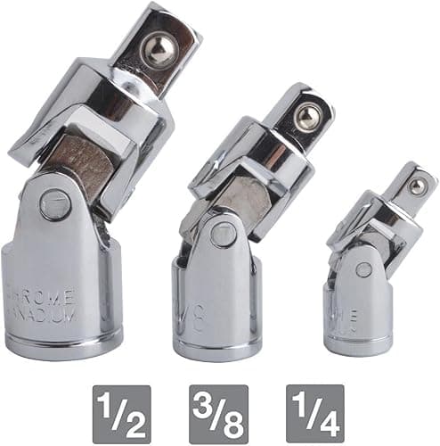 Gunpla 3 Pieces Impact Universal Joint Socket Set Swivel Drive Adapter Reducer CR-V Steel Silver Chrome Finish 1/4" 3/8" 1/2" (6.3mm/10mm/12.5mm) — view 2