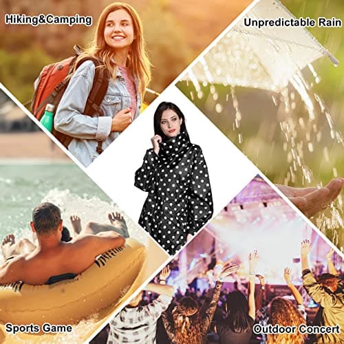 LAMA Womens Long Raincoats with Hood, Waterproof Reusable Packable Rain Coat with Long Sleeves for Adults Womens Ladies, Rain Coat for Bike Moto Riding Hiking Trekking, BlackDots — view 2