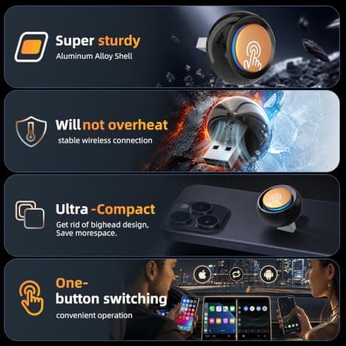 Wireless CarPlay & Android Auto Adapter UK with 2026 Upgraded Switch Button — view 5