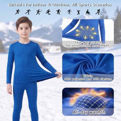 Minghe Kids Base Layer Thermal Underwear Set for Boy Long Sleeve Sky Blue — view 4
