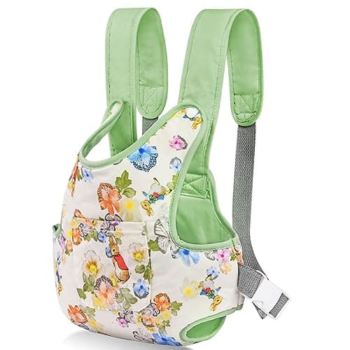 Aolso Baby Carrier Soft Cotton, Front and Back Carrying with Adjustable Straps for 14" to 18" Doll, Carrier Accessories for Kids (Green)